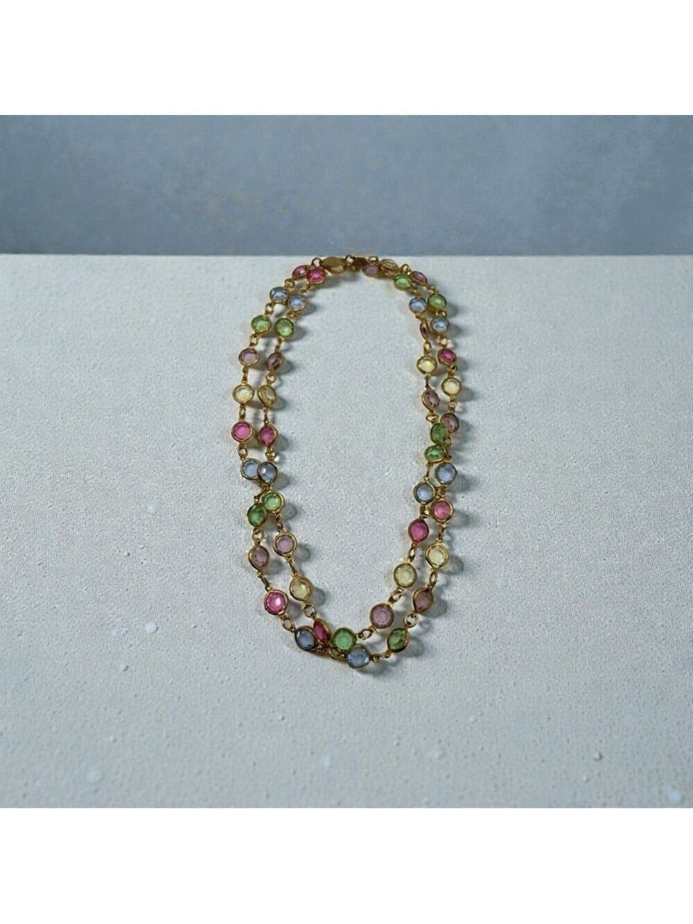 Swarovski Vintage Crystal Bezel Set Long Necklace Pastel - Picture 3 of 4